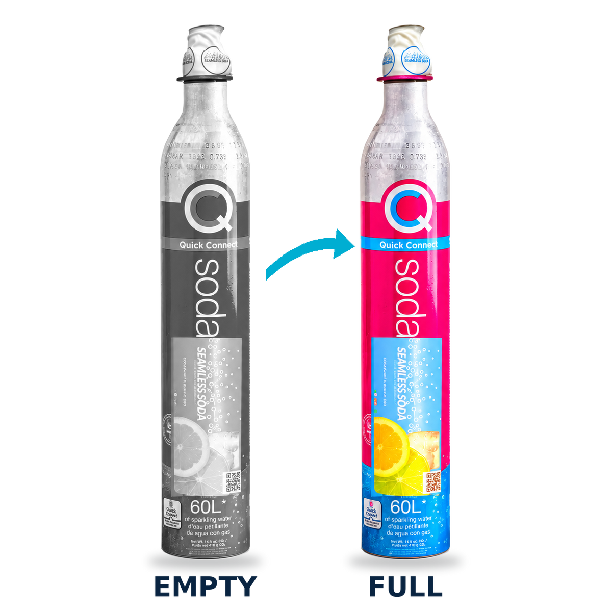 Seamless Soda QUIK cylinder exchange, matching empty and full cylinders