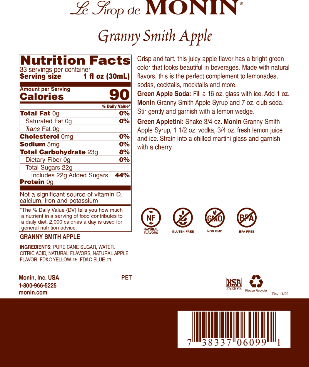 Granny Smith Apple Syrup - 750ML