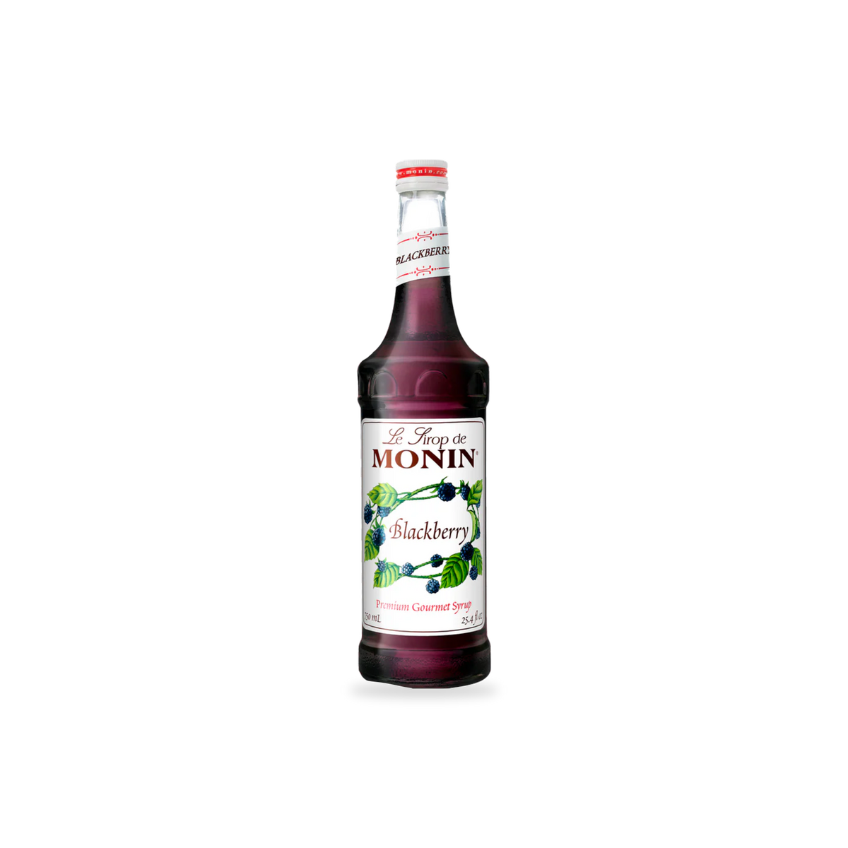 Monin Blackberry syrup 750 mL bottle on a transparent background with a subtle base shadow