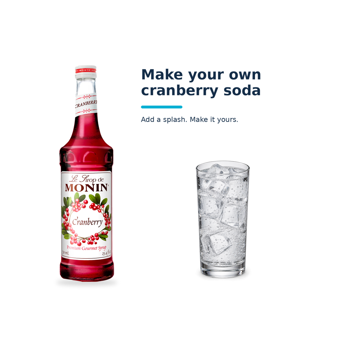 Monin Cranberry syrup with a serving illustration