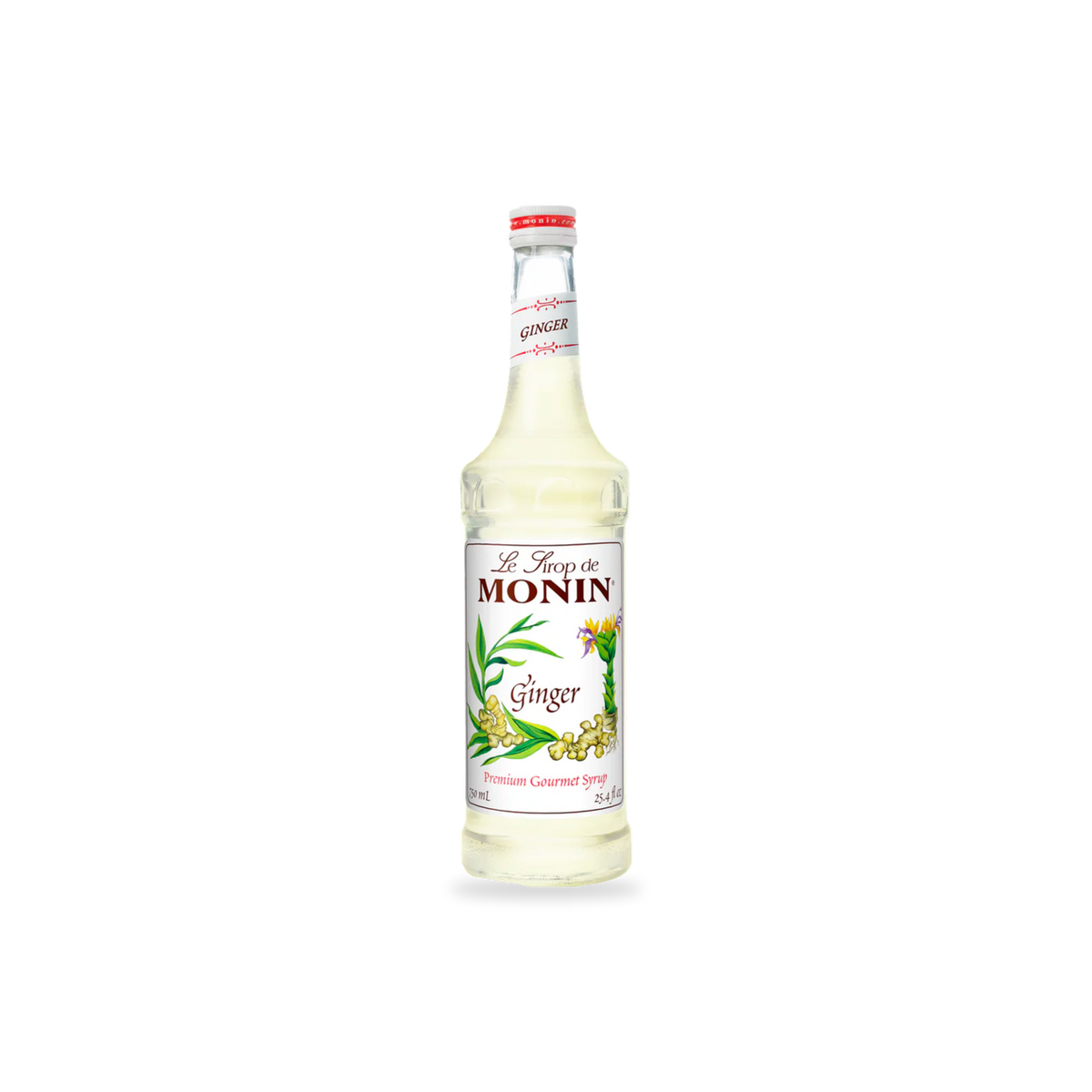 Monin Ginger syrup 750 mL bottle on a transparent background with a subtle base shadow
