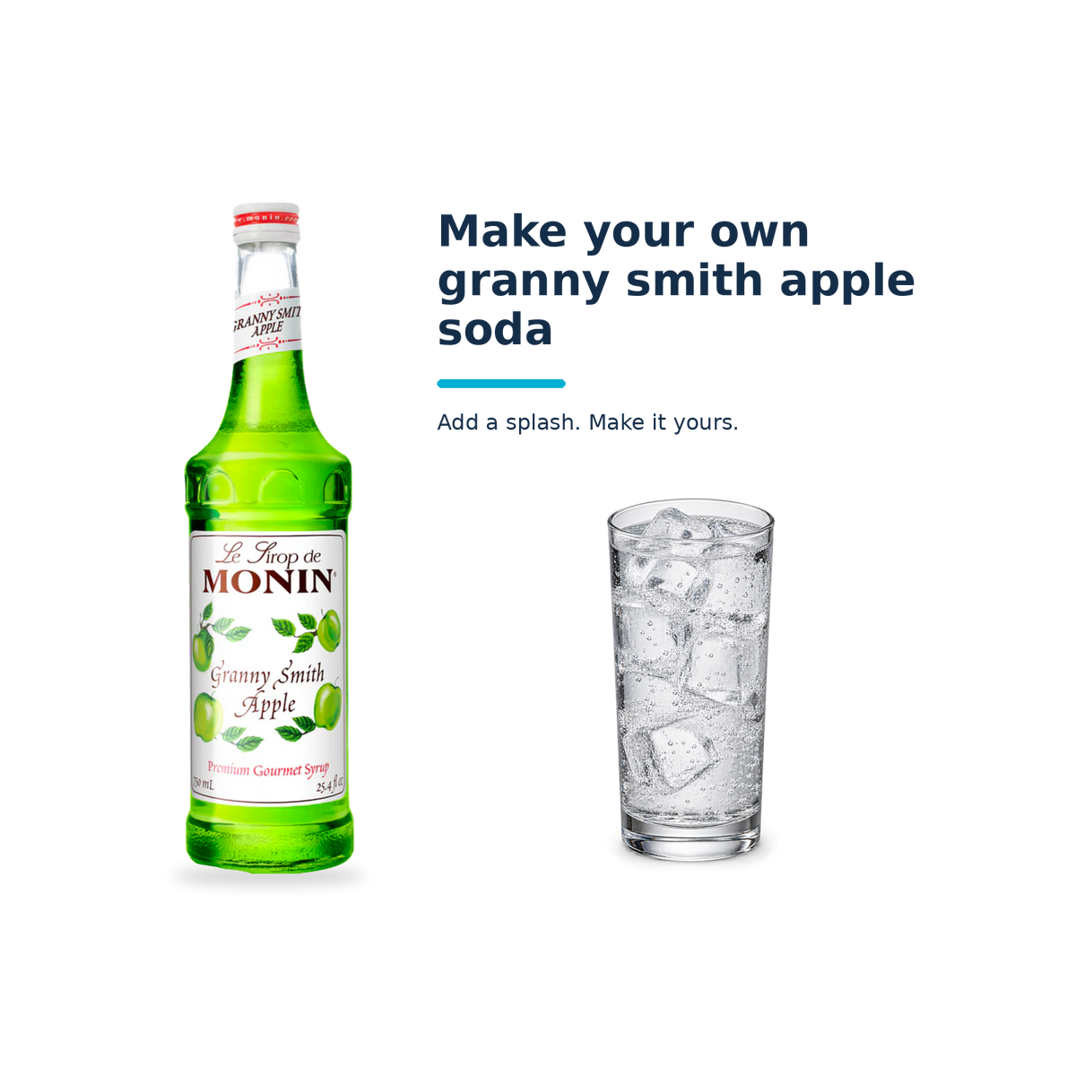 Monin Granny Smith Apple syrup with a serving illustration