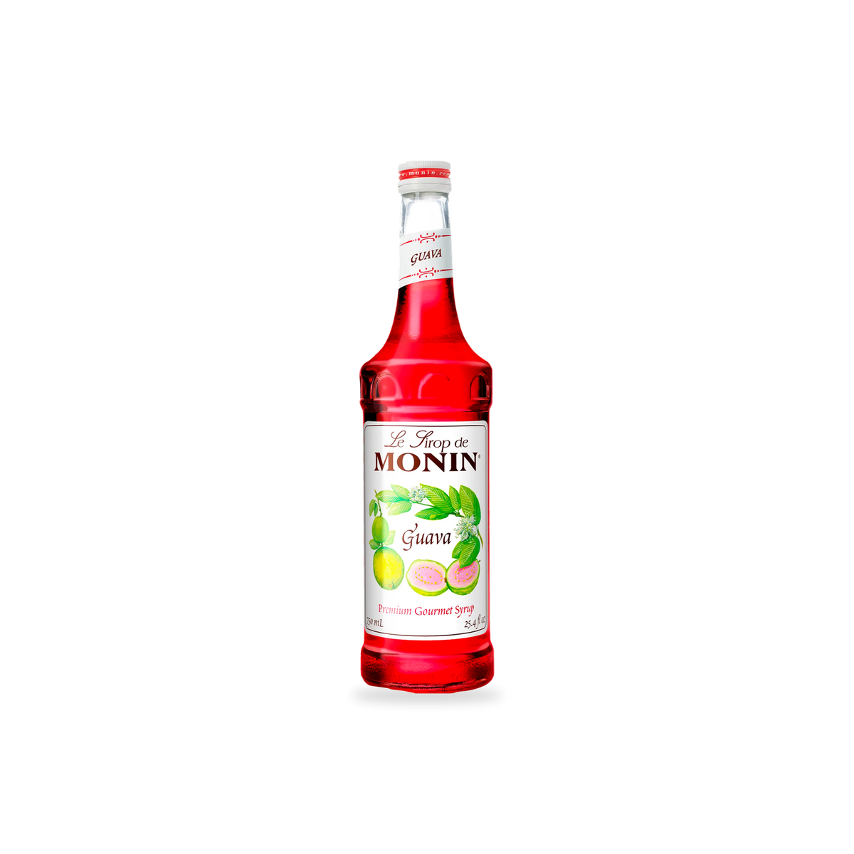 Monin Guava syrup 750 mL bottle on a transparent background with a subtle base shadow