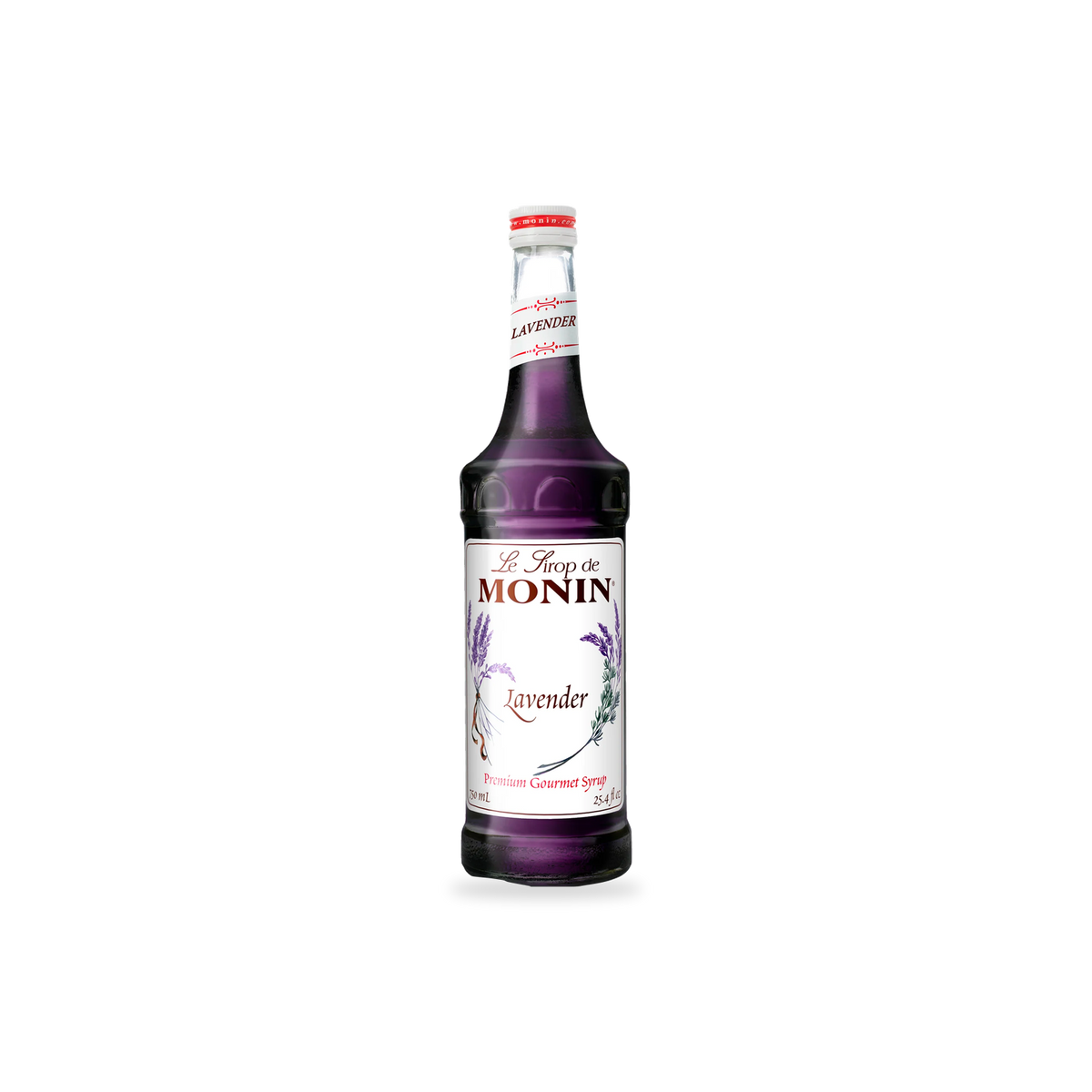 Monin Lavender syrup 750 mL bottle on a transparent background with a subtle base shadow