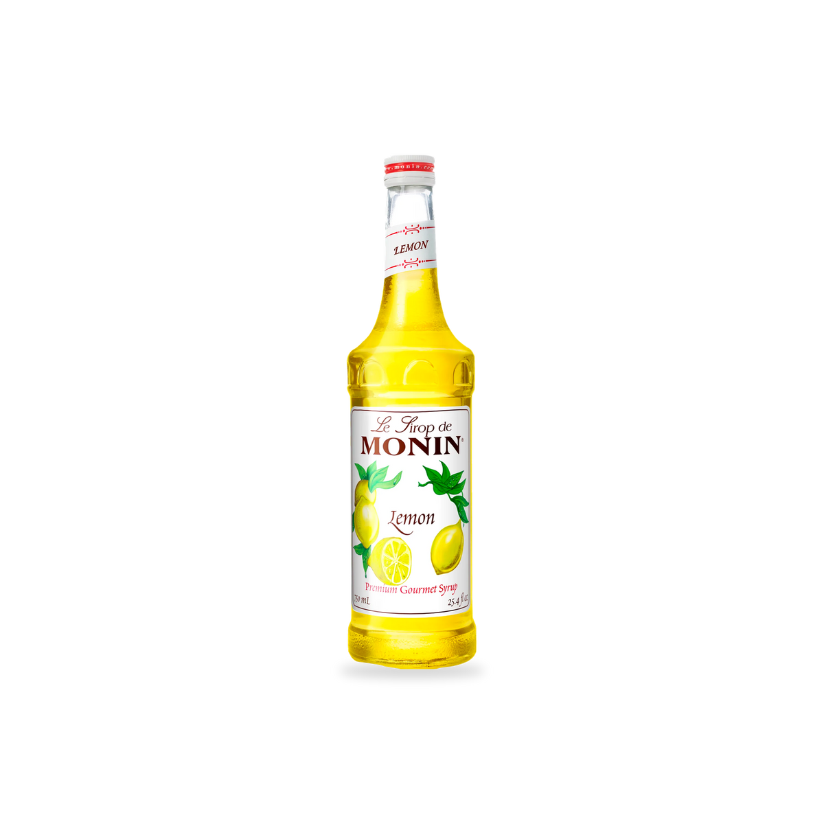 Monin Lemon syrup 750 mL bottle on a transparent background with a subtle base shadow