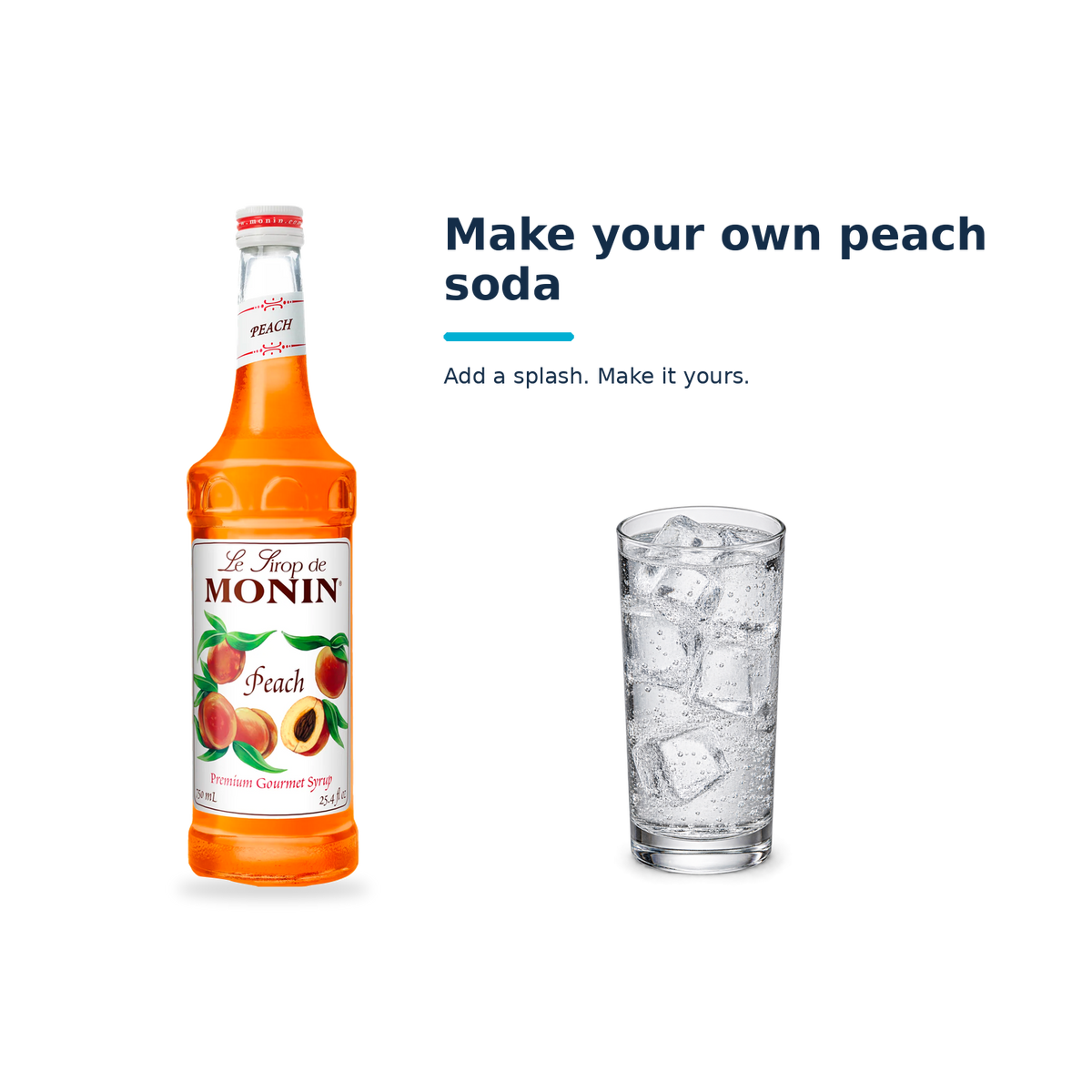 Monin Peach syrup with a serving illustration