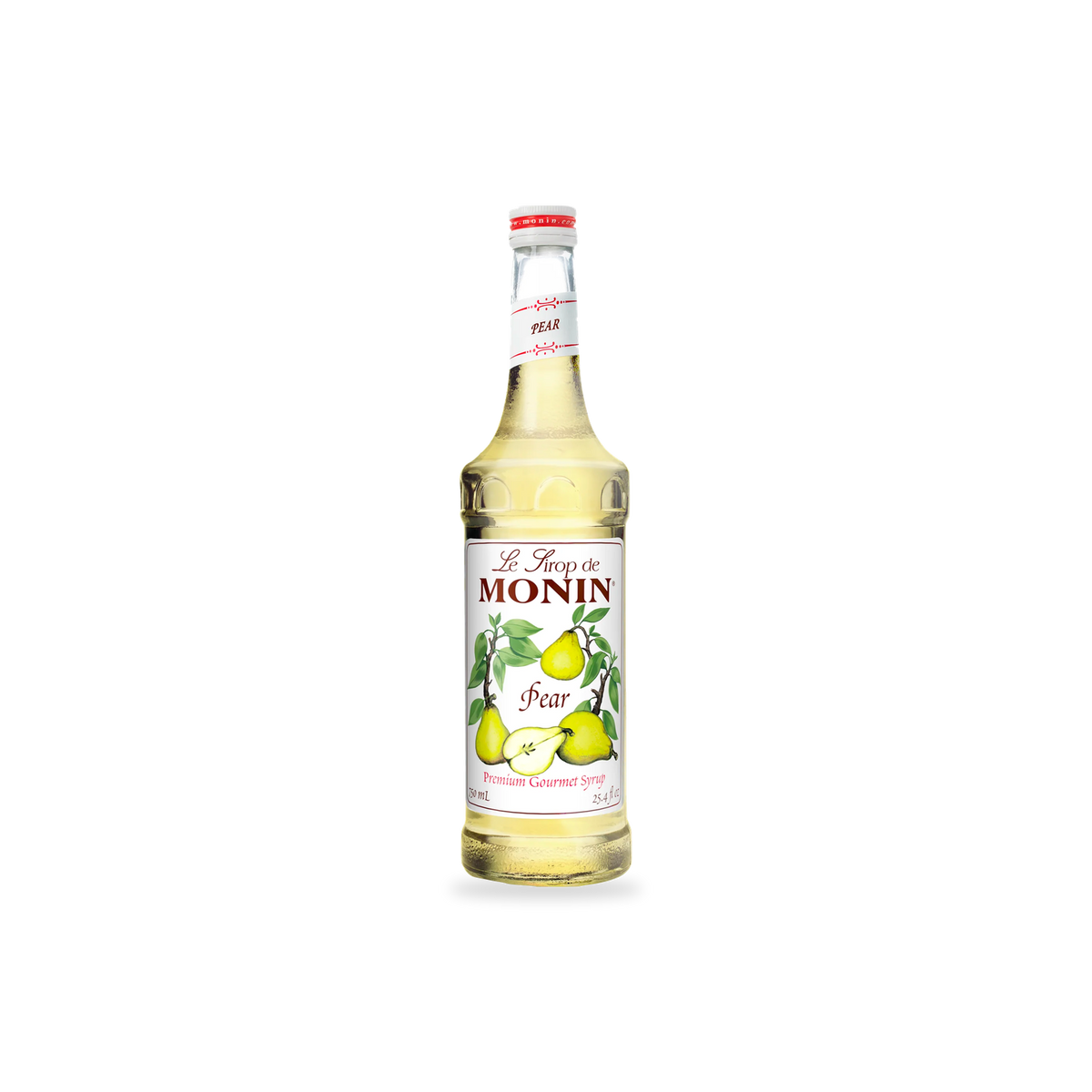 Monin Pear syrup 750 mL bottle on a transparent background with a subtle base shadow