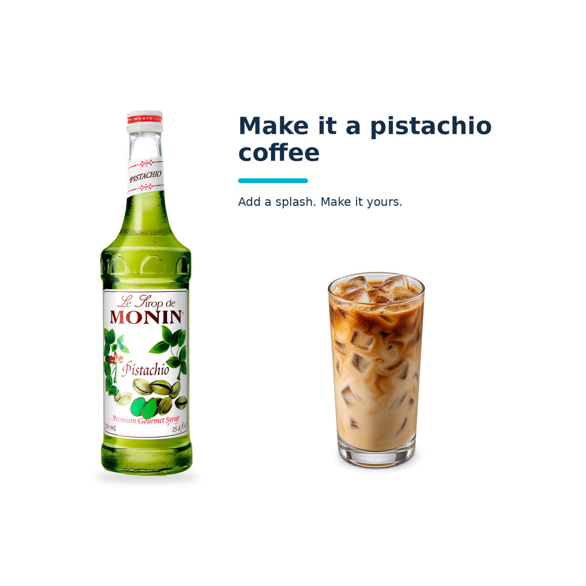 Monin Pistachio syrup with a serving illustration