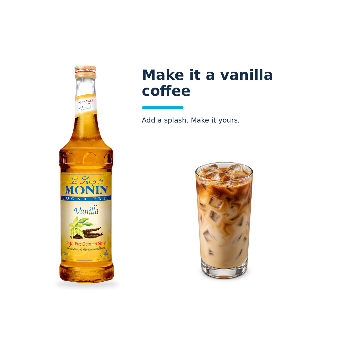 Monin Sugar Free Vanilla syrup with a serving illustration