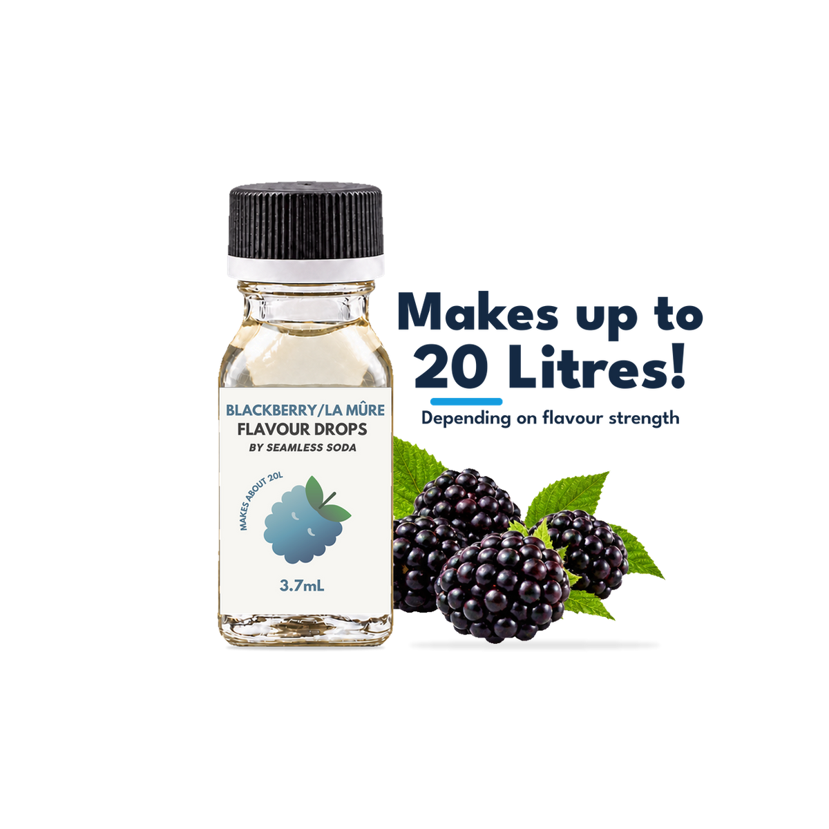 Seamless Soda Blackberry Flavour Drops, 3.7 mL white-label bottle with fruit