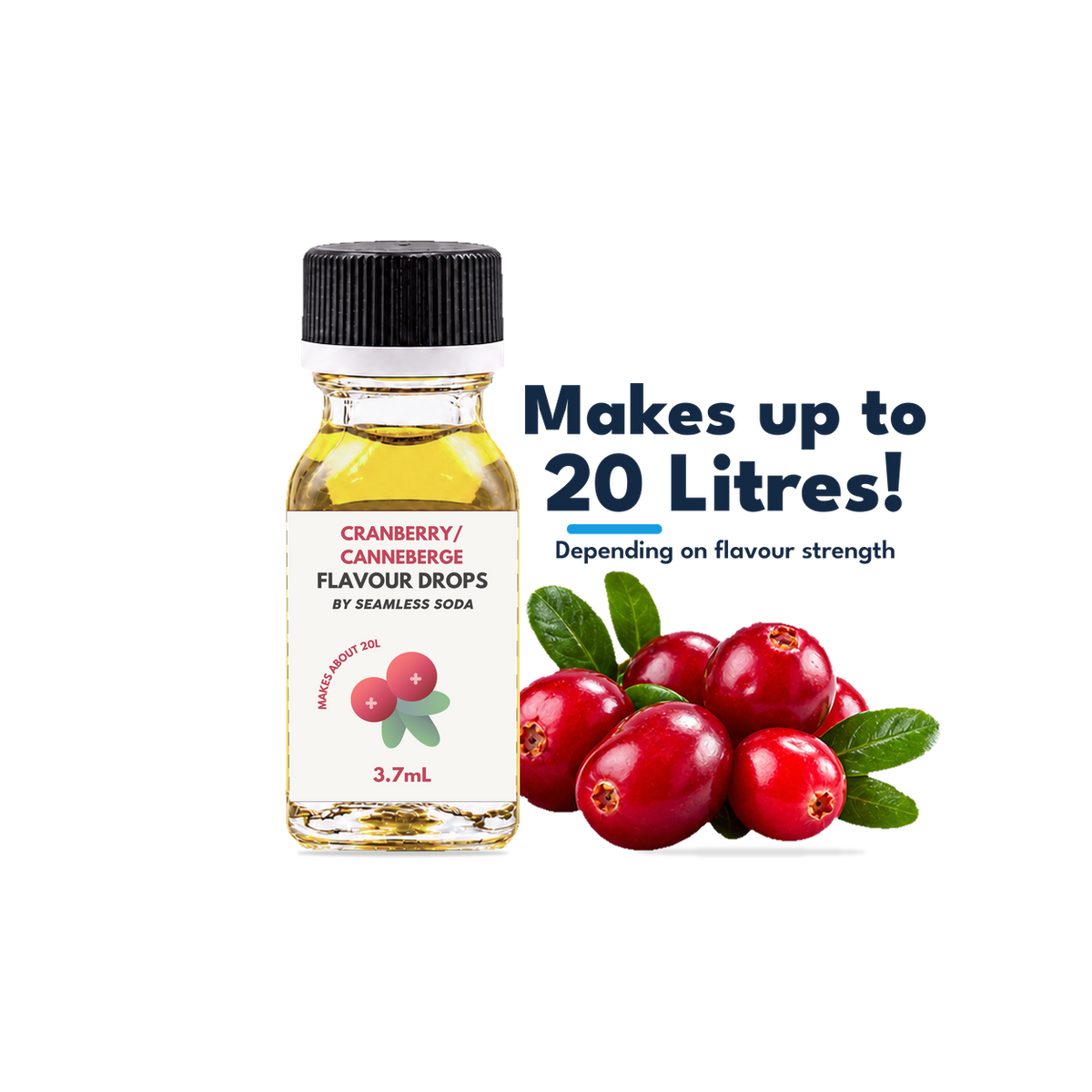 Seamless Soda Cranberry Flavour Drops, 3.7 mL white-label bottle with fruit