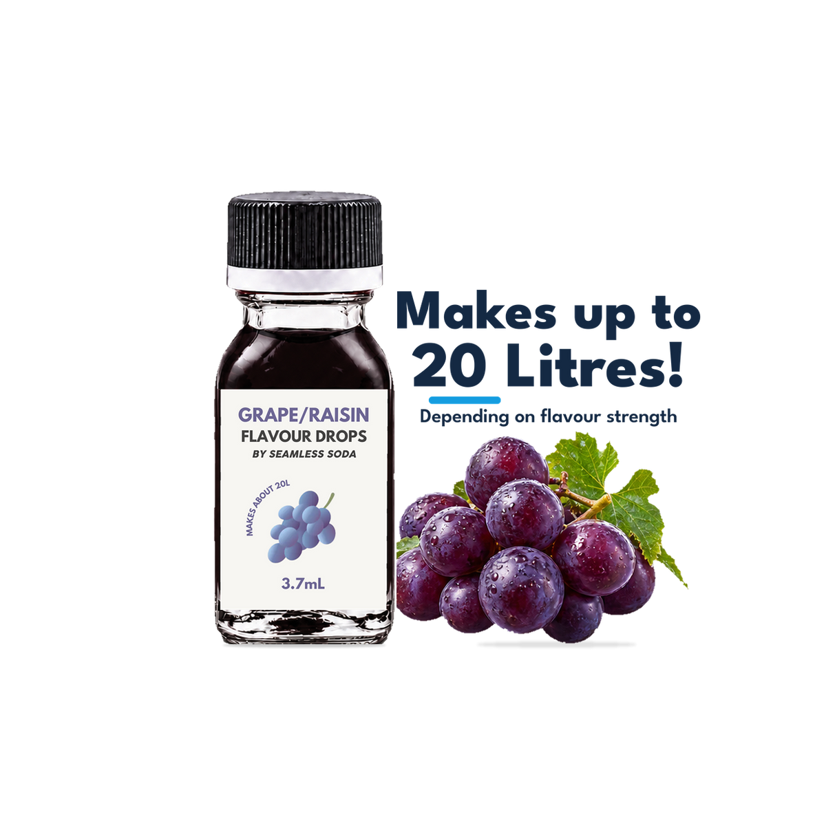 Seamless Soda Grape Flavour Drops, 3.7 mL white-label bottle with fruit