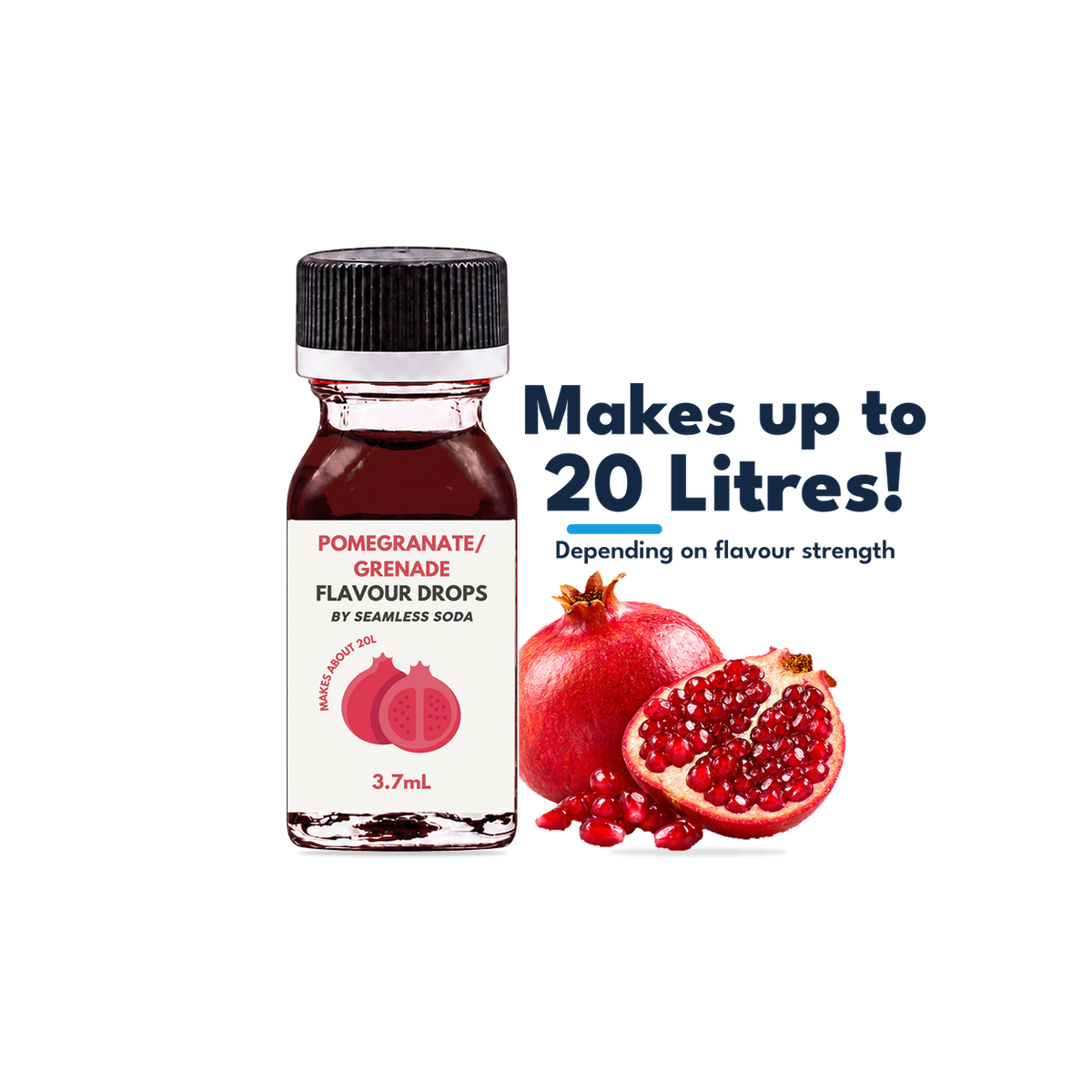 Seamless Soda Pomegranate Flavour Drops, 3.7 mL white-label bottle with fruit