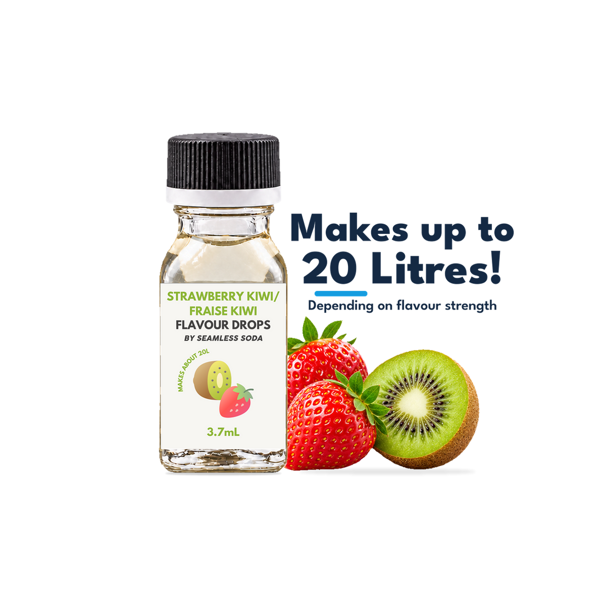 Seamless Soda Strawberry Kiwi Flavour Drops, 3.7 mL white-label bottle with fruit