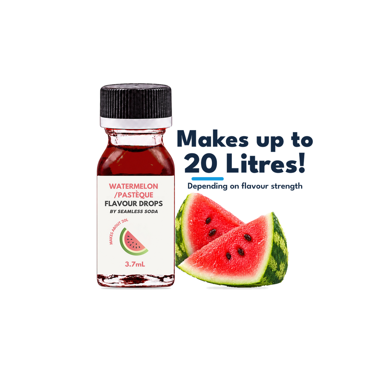 Seamless Soda Watermelon Flavour Drops, 3.7 mL white-label bottle with fruit