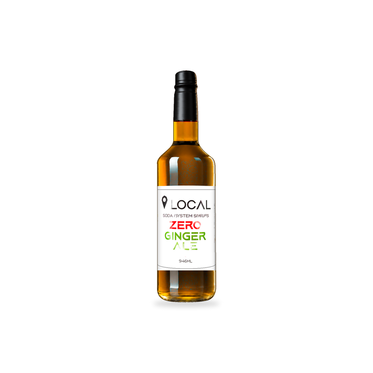 Simps LOCAL Zero Sugar Ginger Ale syrup 946 mL bottle on a transparent background with a subtle base shadow