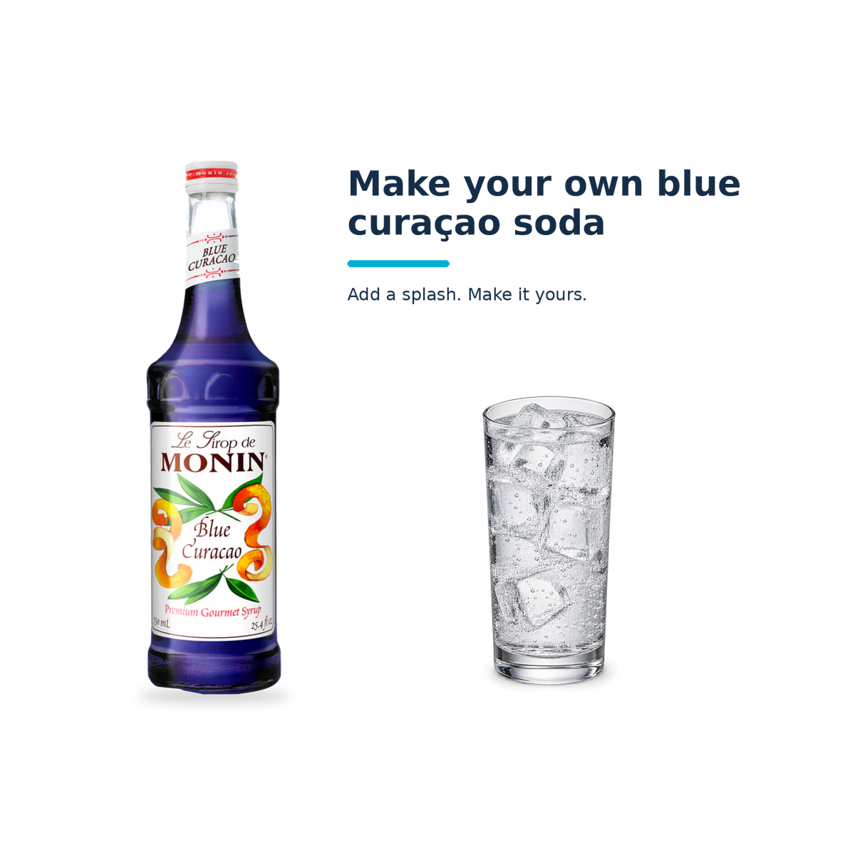 Monin Blue Curaçao syrup with a serving illustration