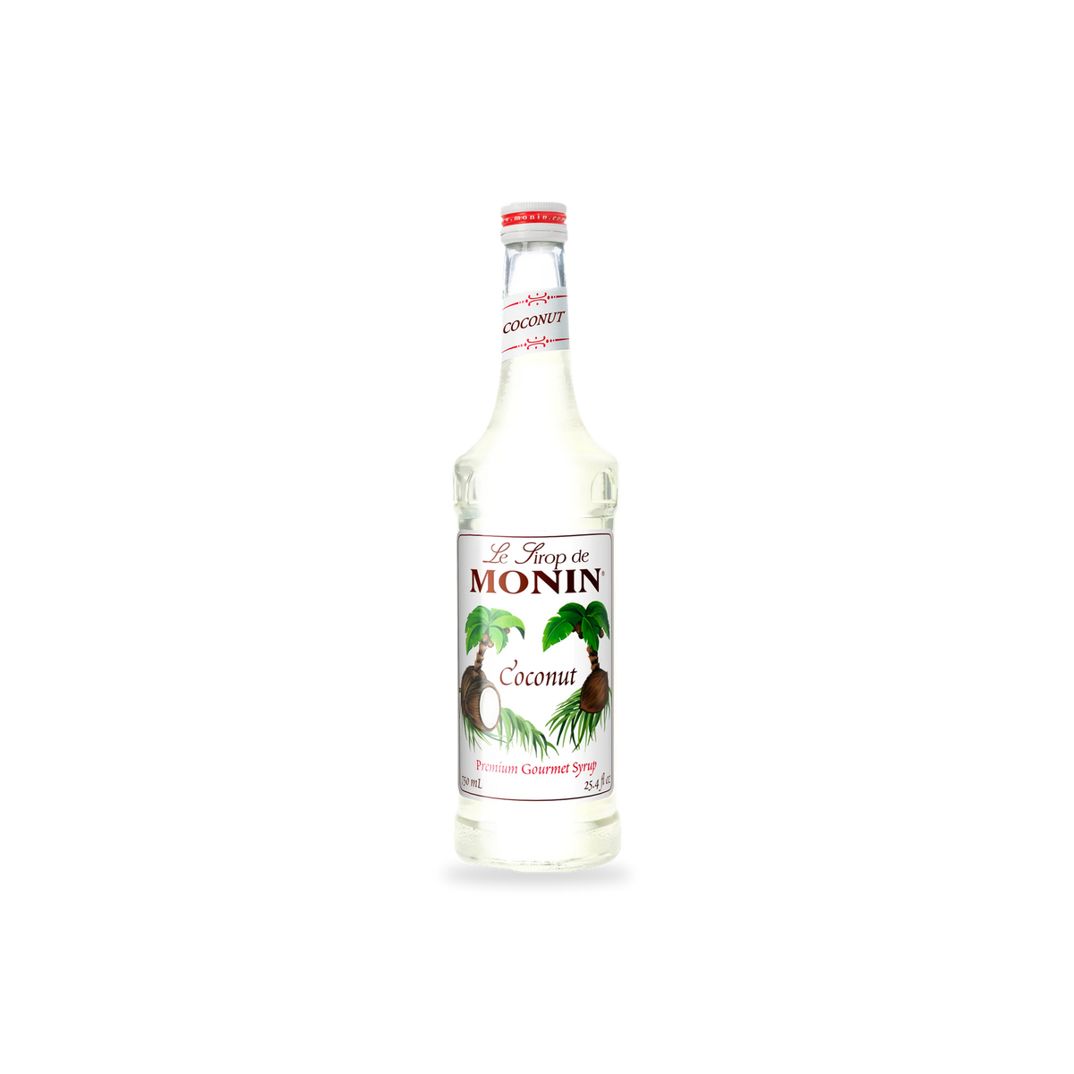 Monin Coconut syrup 750 mL bottle on a transparent background with a subtle base shadow