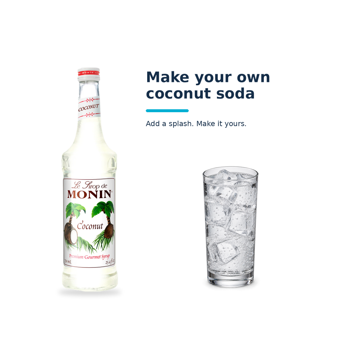 Monin Coconut syrup with a serving illustration