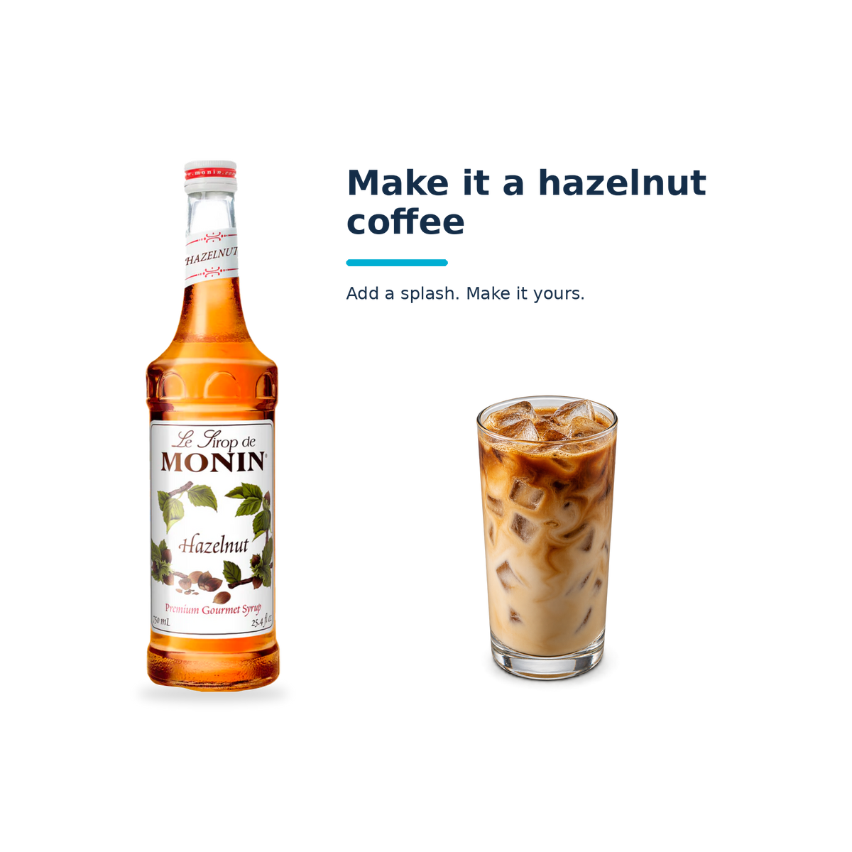 Monin Hazelnut syrup with a serving illustration