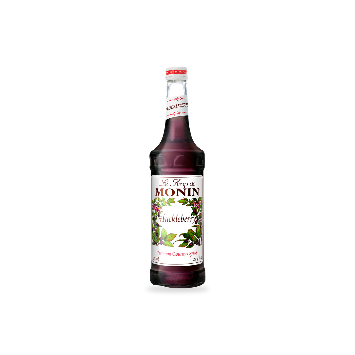 Monin Huckleberry syrup 750 mL bottle on a transparent background with a subtle base shadow
