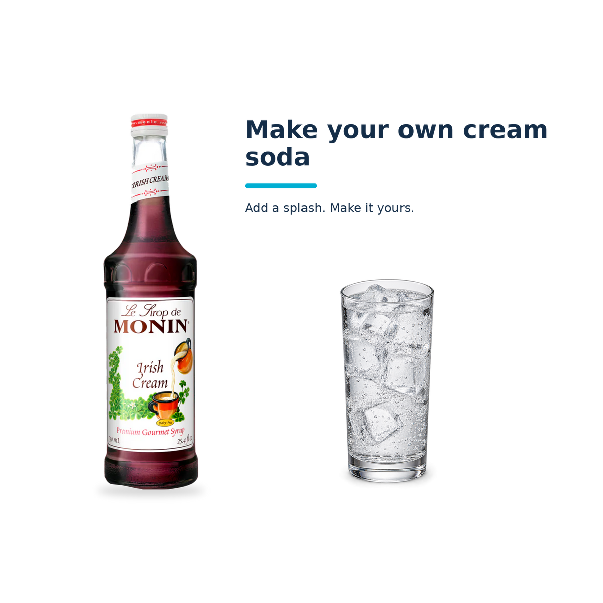Monin Irish Cream (Cream Soda) syrup with a serving illustration
