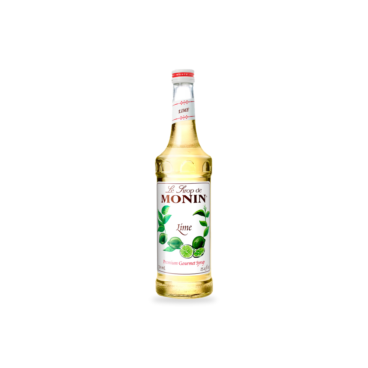 Monin Lime syrup 750 mL bottle on a transparent background with a subtle base shadow