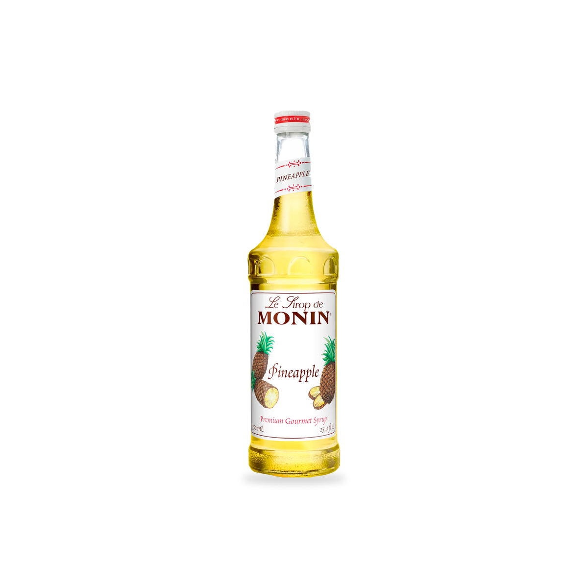 Monin Pineapple syrup 750 mL bottle on a transparent background with a subtle base shadow