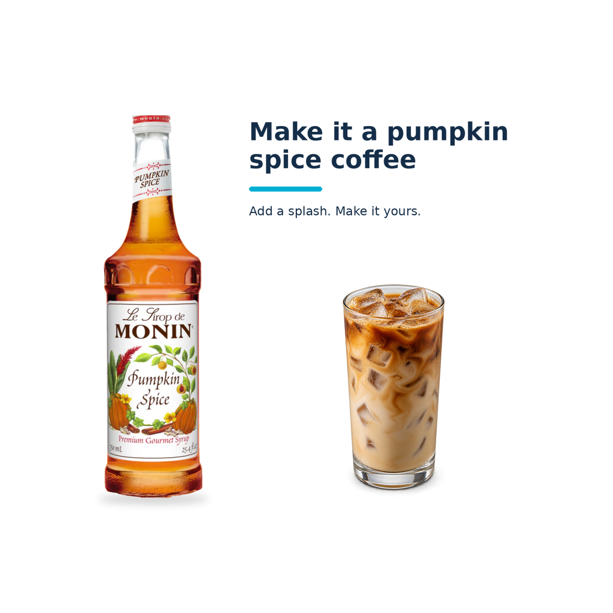 Monin Pumpkin Spice syrup with a serving illustration