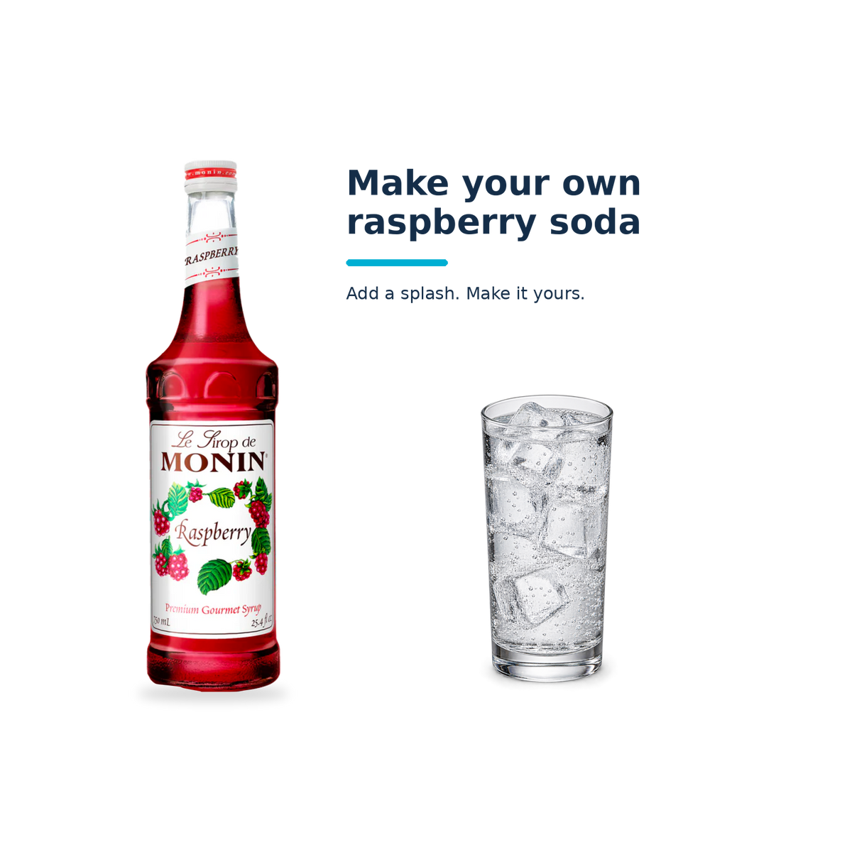 Monin Raspberry syrup with a serving illustration