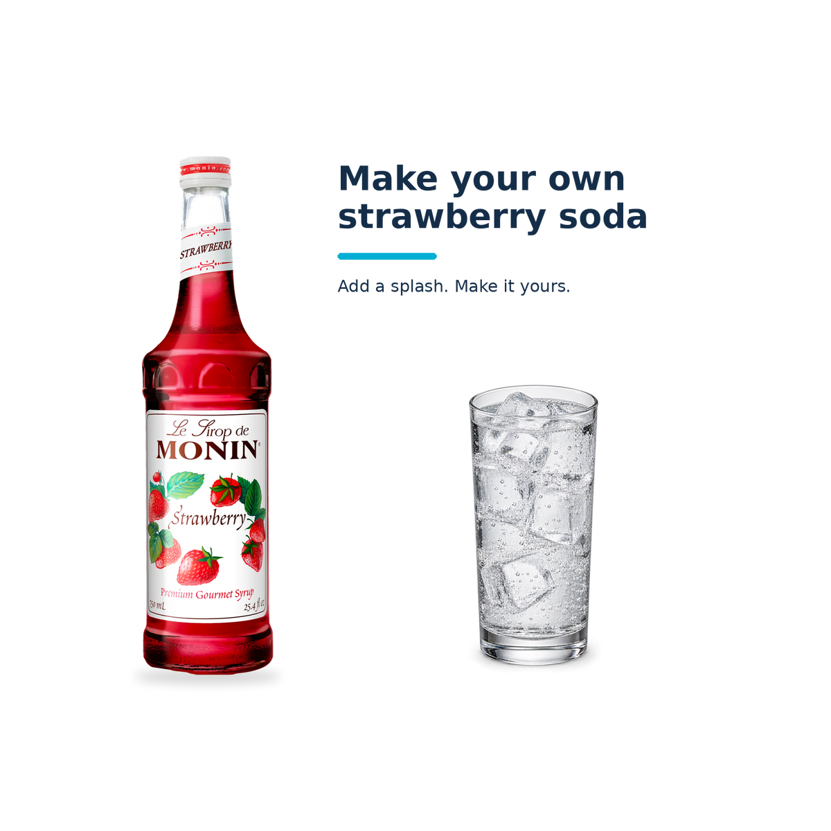 Monin Strawberry syrup with a serving illustration