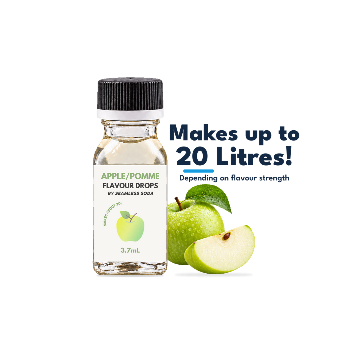 Seamless Soda Apple Flavour Drops, 3.7 mL white-label bottle with fruit