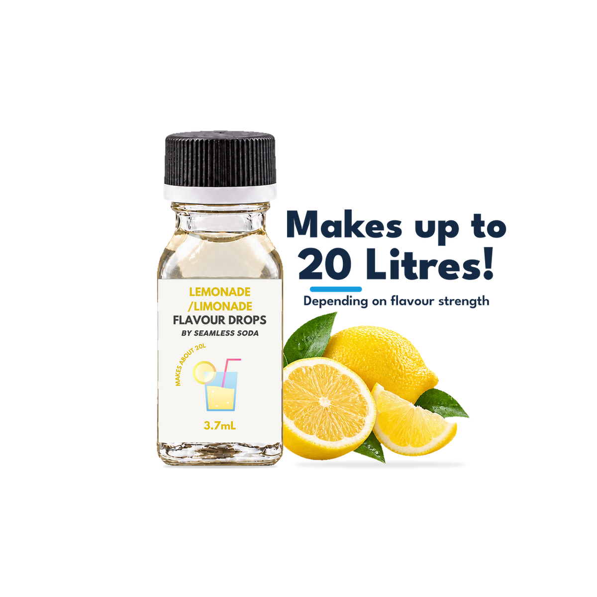Seamless Soda Lemonade Flavour Drops, 3.7 mL white-label bottle with fruit