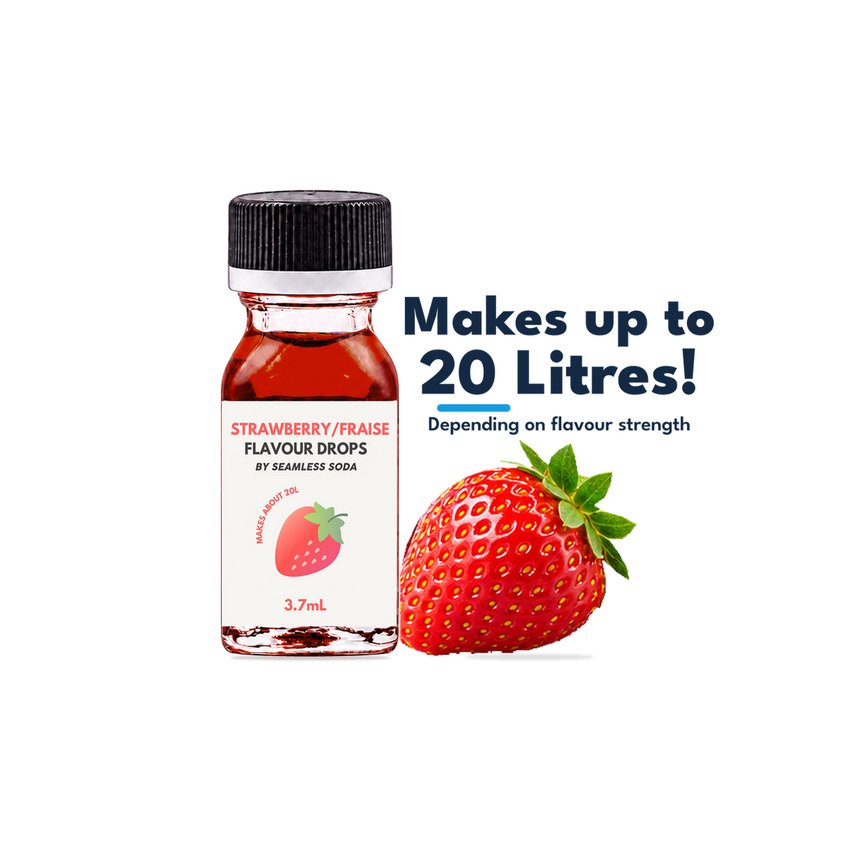 Seamless Soda Strawberry Flavour Drops, 3.7 mL white-label bottle with fruit
