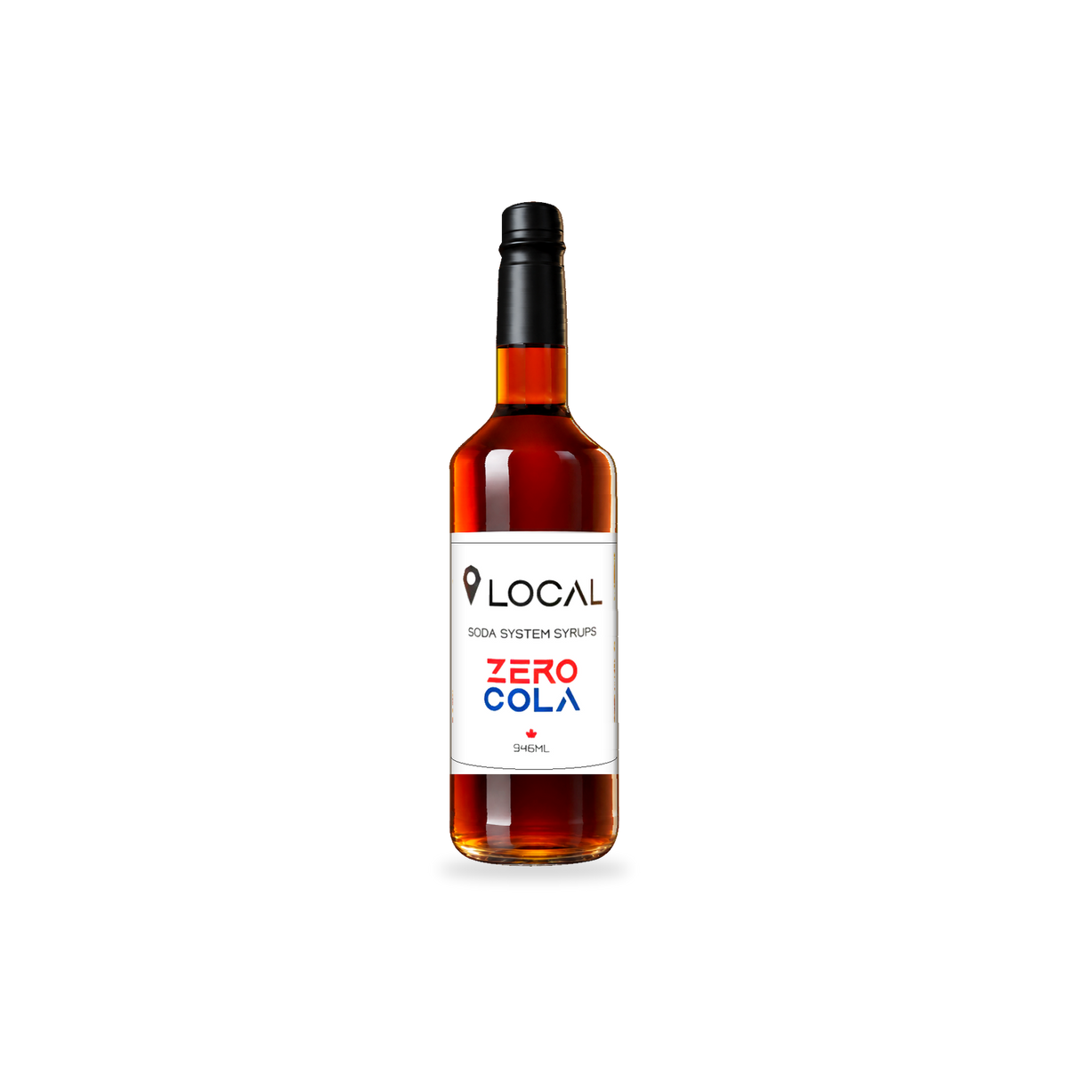 Simps LOCAL Zero Sugar Cola syrup 946 mL bottle on a transparent background with a subtle base shadow